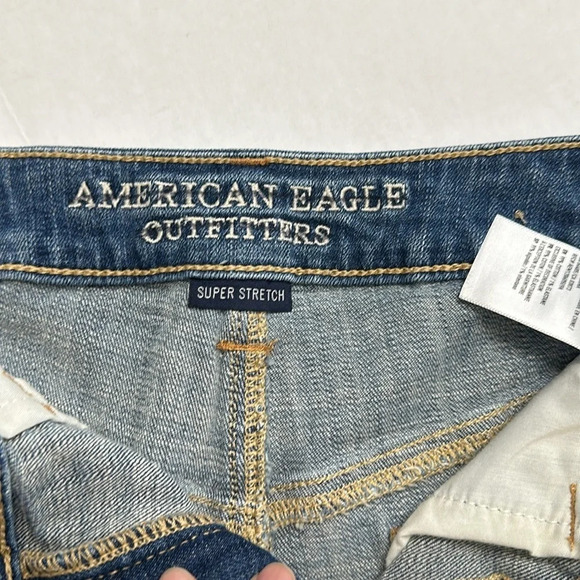 American Eagle Hi Rise Festival Overlay Cut Off Denim Super Stretch Shorts Size6 - Picture 6 of 10